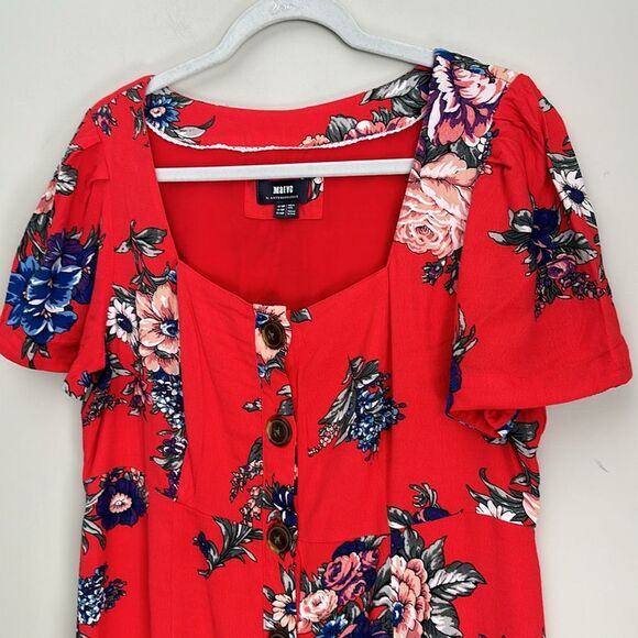Maeve Anthropologie Caldwell Button Down Dress Coral Red Floral Women's 12P - Picture 5 of 12